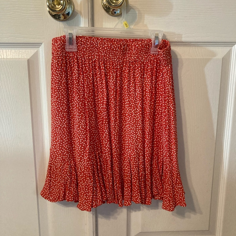 Loft orange polka dot mini skirt; size S